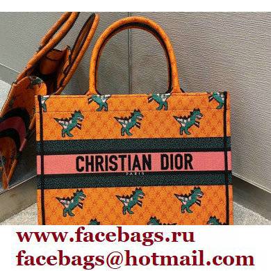 Dior Small Book Tote Bag in Multicolor Dragon & Fire Embroidery Orange 2021